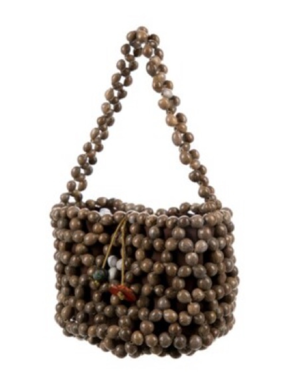 Sensi Studio Wooden Beaded Brown Mini Handbag